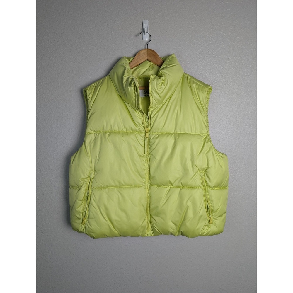 Old Navy Vest Womens XL Petite Yellow Puffer Short Collared Pockets Full Zip‎
